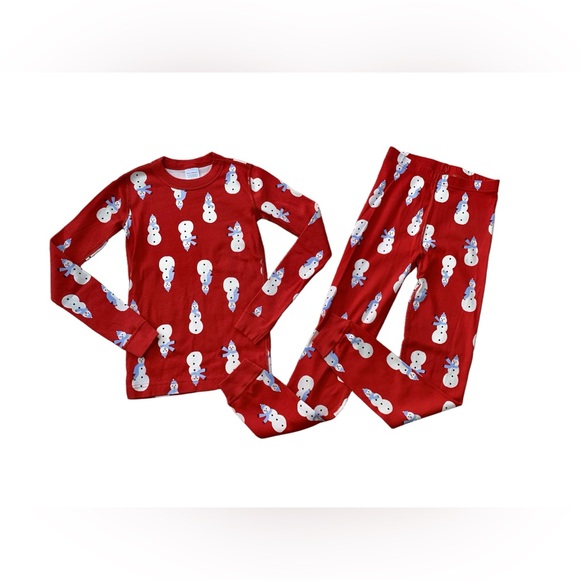 Hanna Andersson Size 140, 10, Snowman on Red Long John Two Piece Pajamas - Picture 1 of 6
